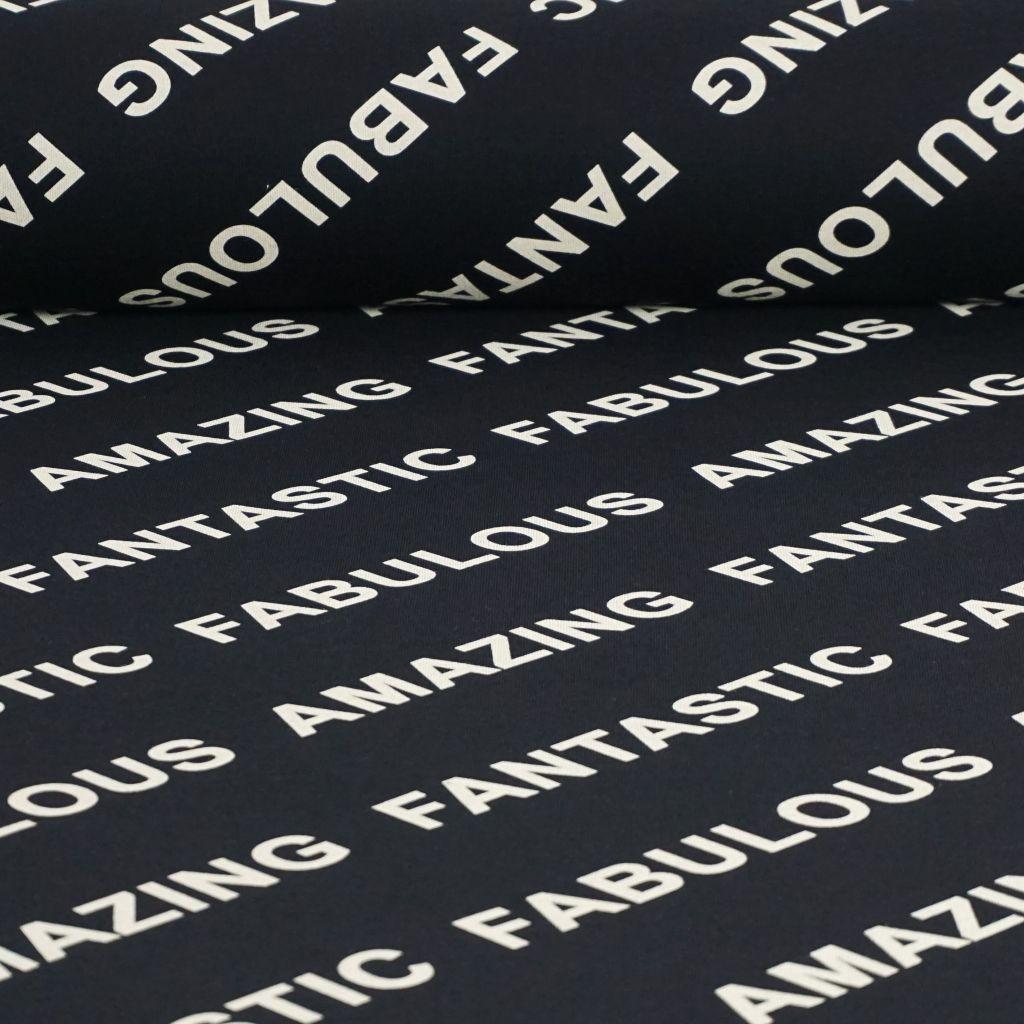 Sweat Stoff Textprint Amazing schwarz ecru - Bio
